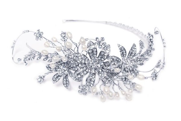 Romantic Bridal Clear Swarovski Crystal & Freshwater Pearl Headpiece - Image 2