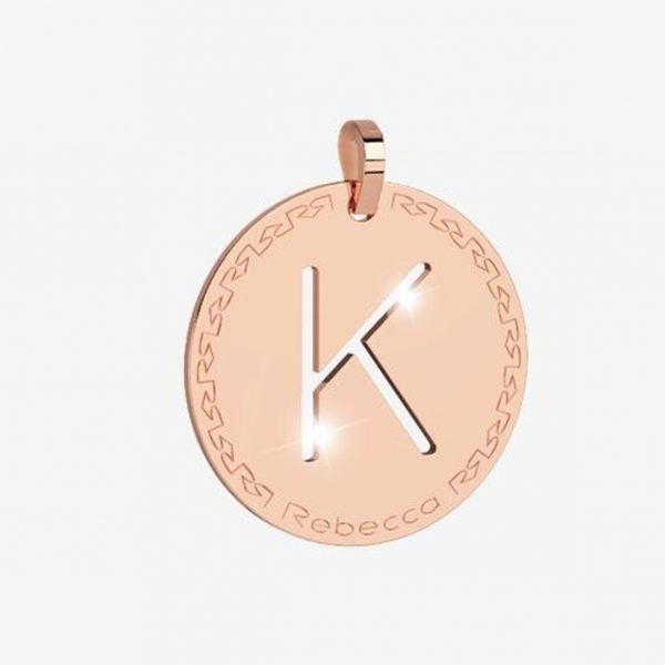 Rebecca Charm Initial Letter K Rose Gold 30mm