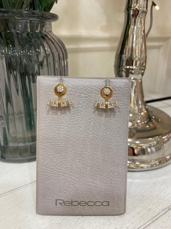 Rebecca Stud Earrings With White Crystals Gold