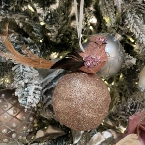 17cm Feather Bird on Ball Hanging Rose Pink Decoration