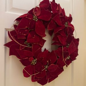 Deluxe Dark Red Poinsettia Wreath 61cm