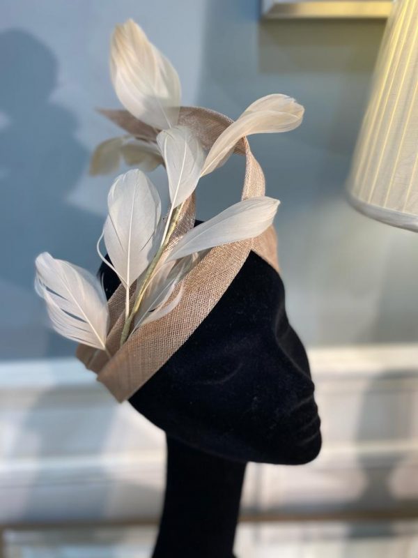 Light Beige Fascinator With Feather Detail