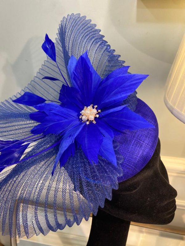Royal Blue Fascinator With Flower Detail - Image 2