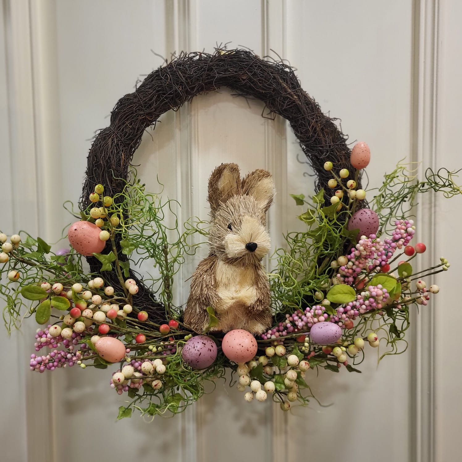 Easter Wreath with Pink & Purple Easter Eggs & Bunny
