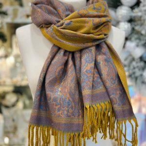 Paisley Cashmere Touch Double Sided Scarf Mustard Multi