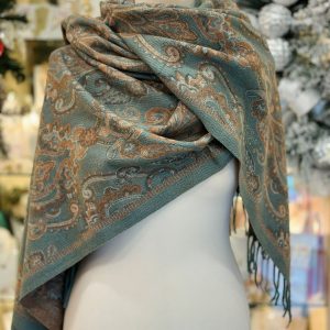 Paisley Cashmere Touch Double Sided Scarf Green Multi