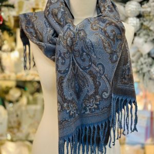 Paisley Cashmere Touch Double Sided Scarf Blue Multi