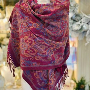Paisley Cashmere Touch Double Sided Scarf Burgundy Pinks Multi