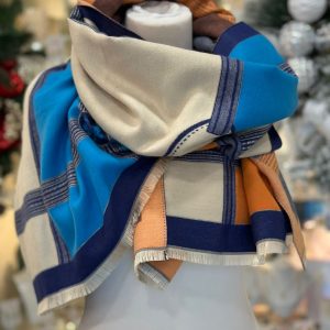 Cashmere Touch Double Sided Scarf Blue Cream Multi