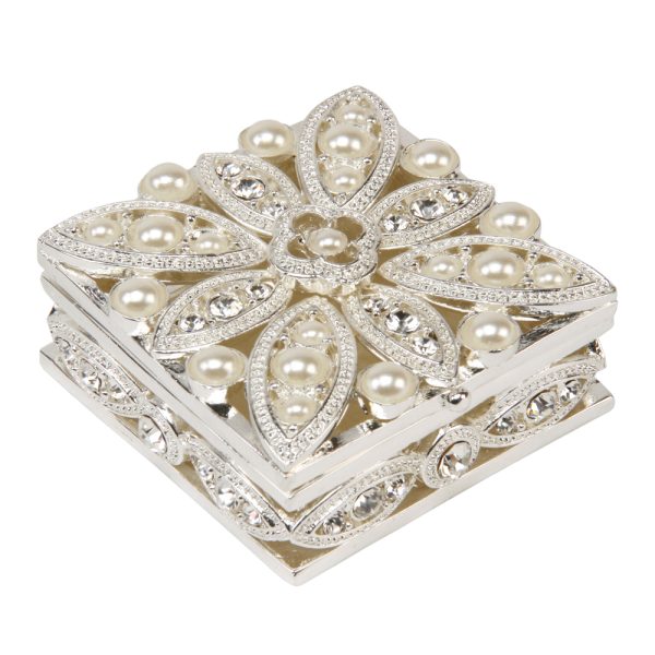 Silver-Plated Trinket Box - Pearl Flower