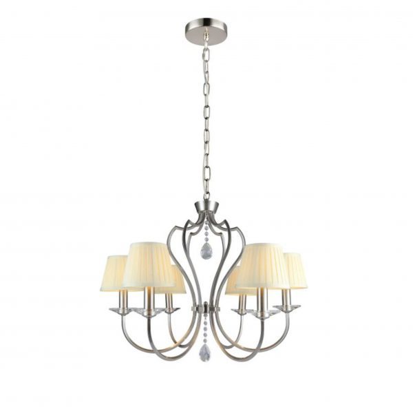 Satin Silver Chandelier 6 Lights 55 cm