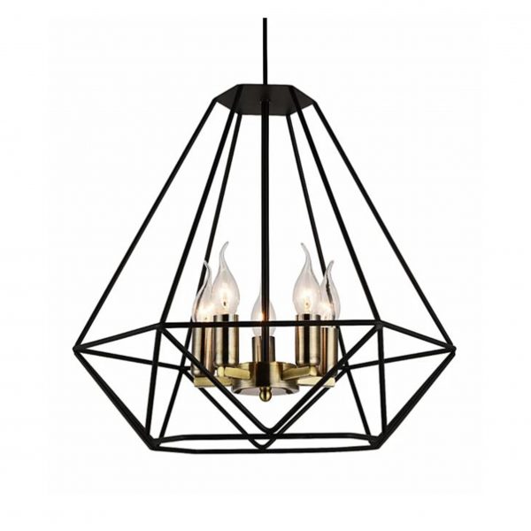 Black Antique Brass Cage Chandelier 5 Lights 45 cm