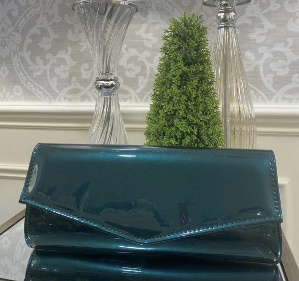 Bottle Green Patent Clutch Bag