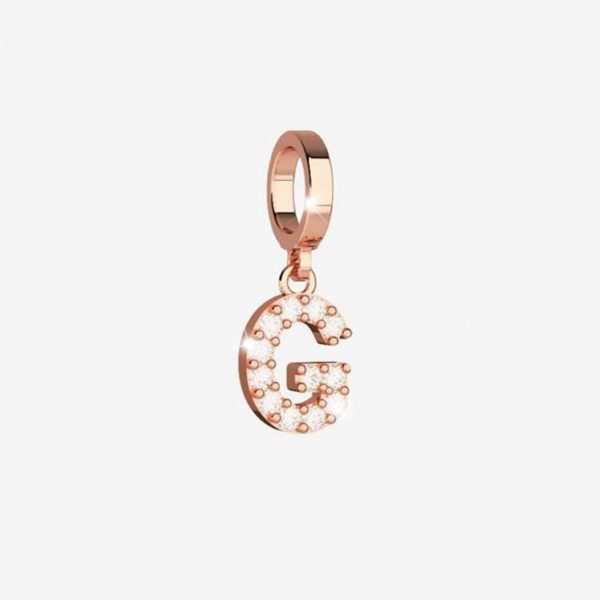 Rebecca Charm Initial Letter G Rose Gold With White Crystals 20 mm