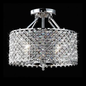 Crystal Drops Semi Flush Drum Chandelier