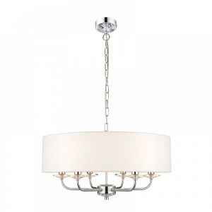 Vintage White & Nickel with Crystal 6 Light Pendant