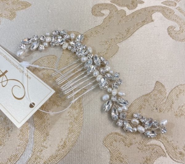 PEARL AND CRYSTAL HAIR COMB SILVER - Image 3