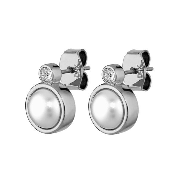 LONDON Stud Earring With Clear Crystal & White Pearl Silver