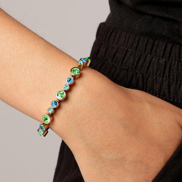 TERESIA Bracelet with Aqua/Green Crystals Gold - Image 2