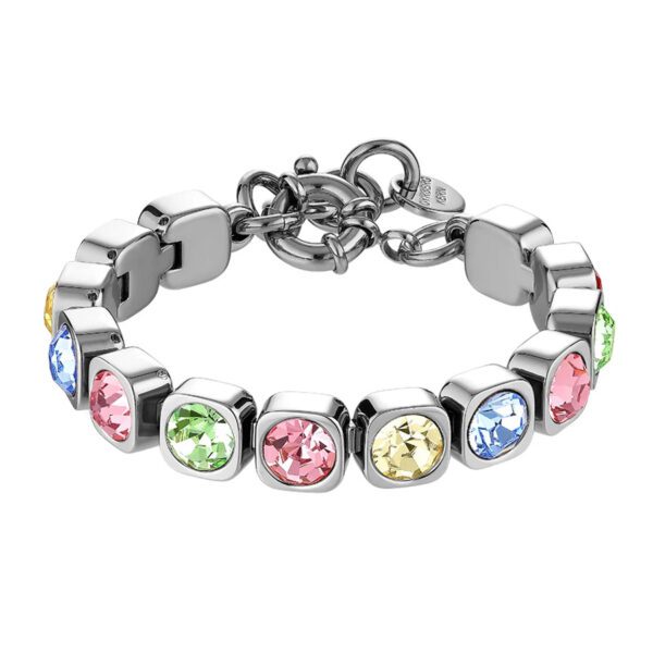 CONIAN Bracelet With Pastel Multi-Coloured Crystals Silver