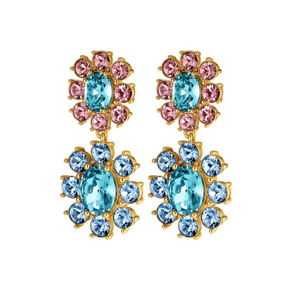 LINA Earring with Light Blue/Rose Crystals Gold