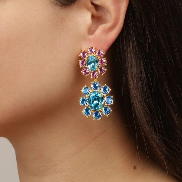 LINA Earring with Light Blue/Rose Crystals Gold - Image 2