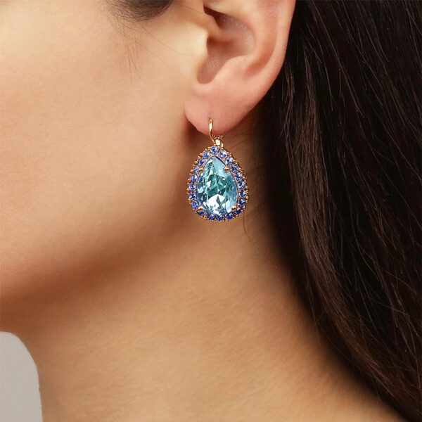 FIORA Earring with Aqua/Light Blue Crystals Gold