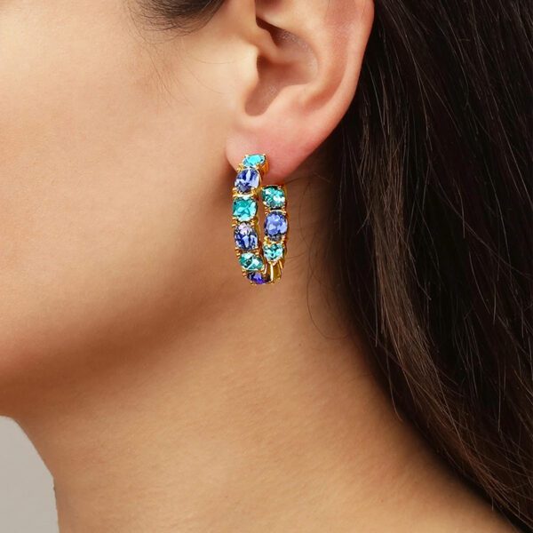 GRETIA Earring with Aqua Blue Crystals Gold