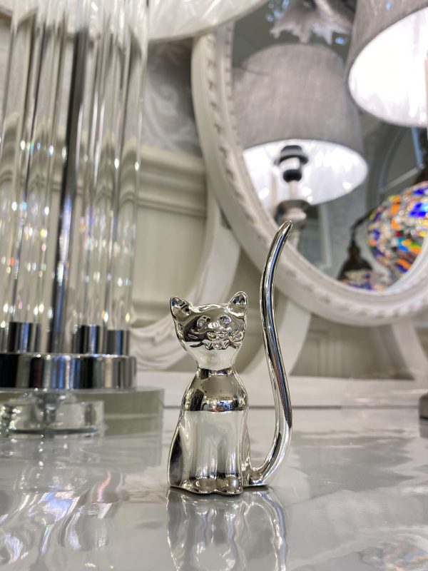 Silver Cat Ring Holder 9cm