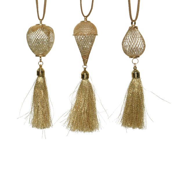 Gold Mesh Droplet Shape with Glitter Tassel 10cm - Image 2