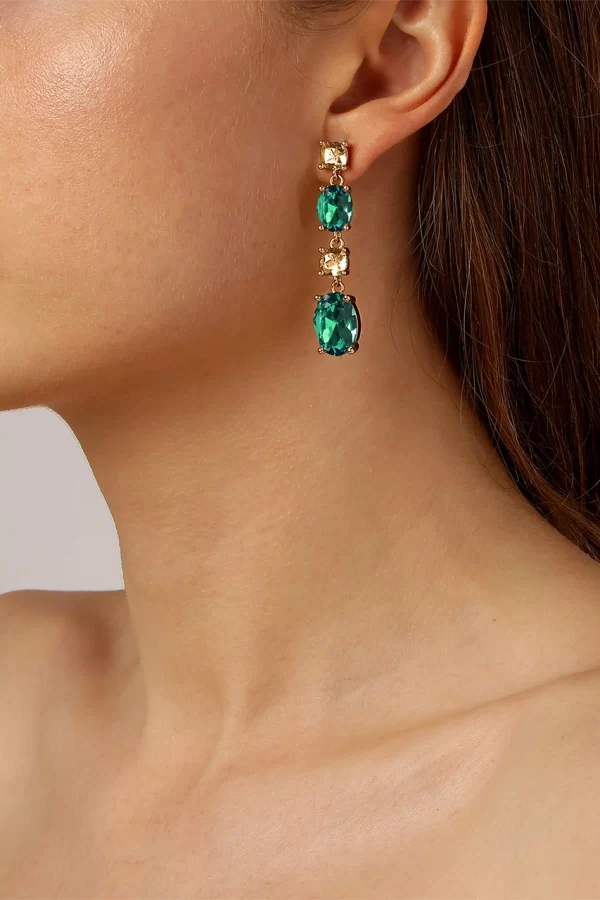 CORNELIA Earring with Green Crytals Gold - Image 2