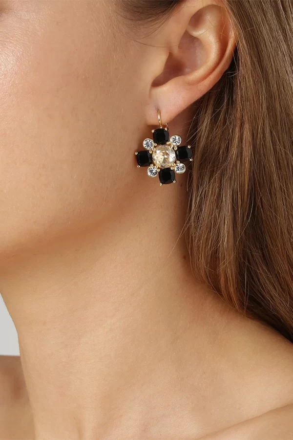 BATTI Earring with Black and White Crytals Gold - Image 2