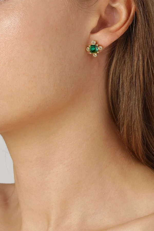 GIGI Earring with Emerald Green Crystals Gold - Image 2