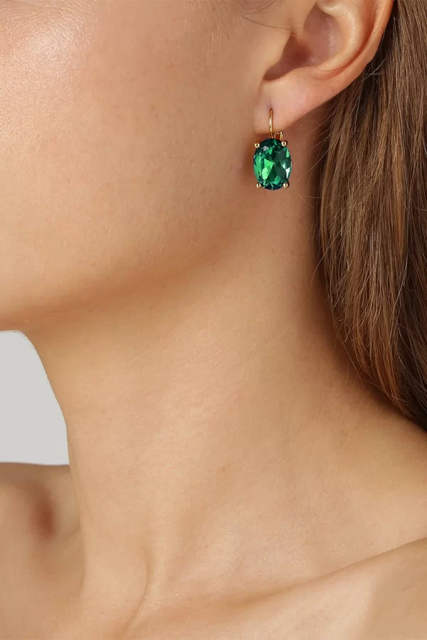 CHANTAL Earring with Emerald Green Crytals Gold - Image 2