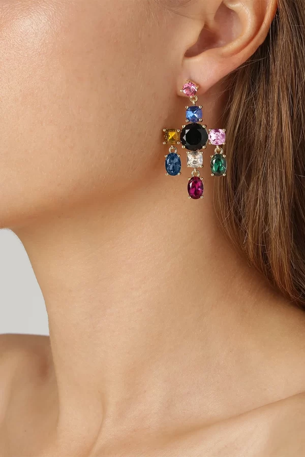 LEONORA Earring with Rainbow Crystals Gold - Image 2