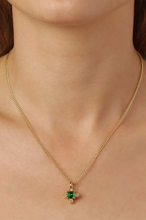 RIMINI Necklace with Emerald Green Crystals Gold - Image 2
