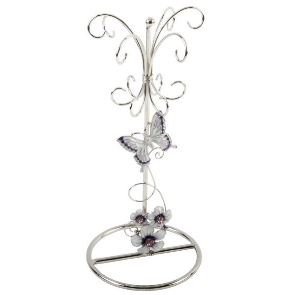 Purple Butterfly Wire Jewellery Holder Silver
