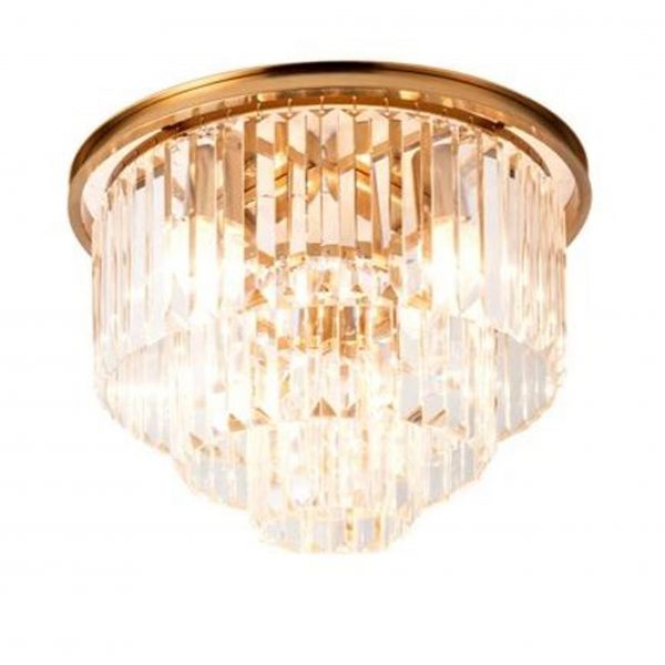Crystal Waterfall Gold Flush Chandelier 38 cm