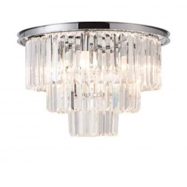 Crystal Waterfall Chrome Flush Chandelier 35 cm