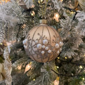 Matte Gold Bauble with Glitter and Pearls