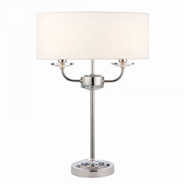 Vintage White & Nickel with Crystal 2 Light Table Lamp