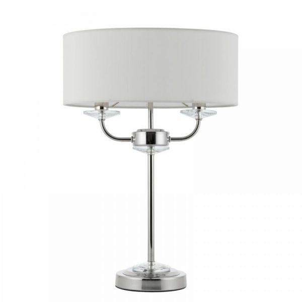 Vintage White & Nickel with Crystal 2 Light Table Lamp - Image 4