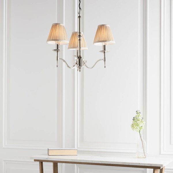Nickel 3lt Pendant & Beige Shades - Image 4