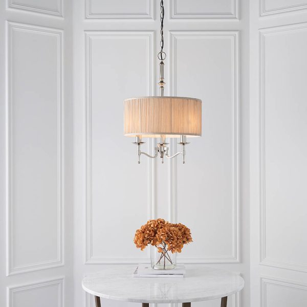 Nickel 3lt Pendant & Beige Shade - Image 6