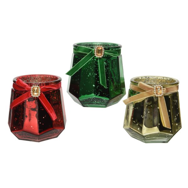 Glass Tealight Holder 10.5cm Gold - Image 2