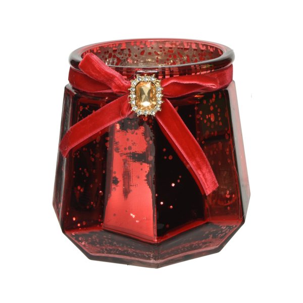 Glass Tealight Holder 10.5cm Red