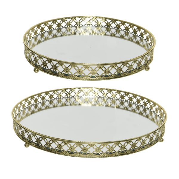 Set of 2 Iron Glass Trays Clear/Gold