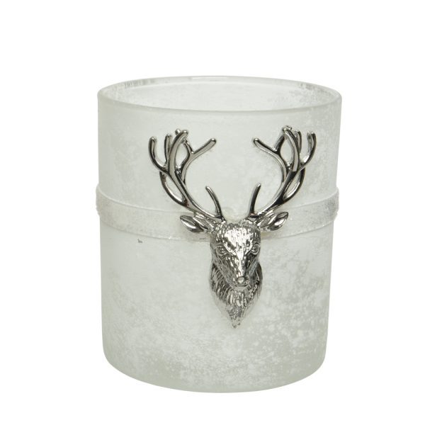Tealight Holder with Deer Ornament & White Ribbon 10cm - Image 3