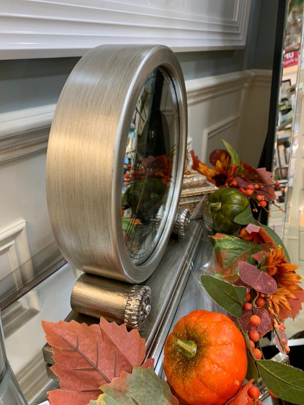 Silver Wooden Moving Cogs Mantel Clock - Image 2