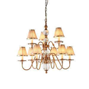 Antique Brass 9lt Pendant & Beige Shades